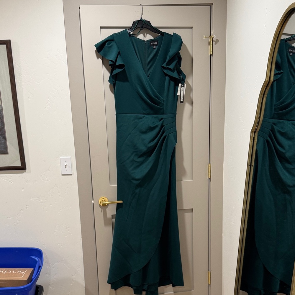 Vince Camuto Teal Maxi Dress with Ruffled Sleeves
